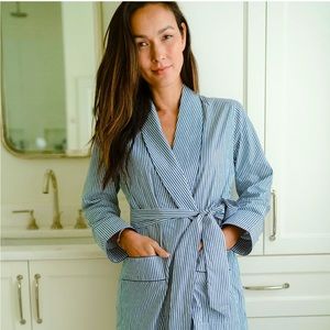 LAKE Poplin Robe in Navy Stripe
